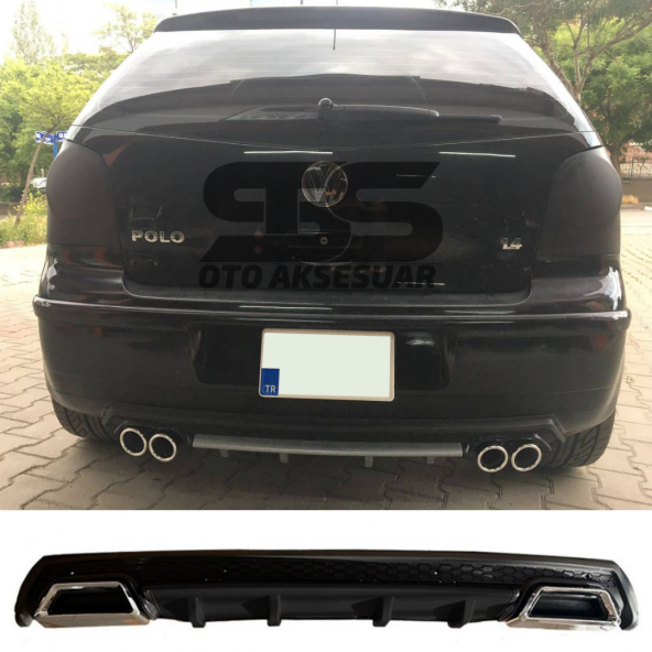 Volkswagen Polo Mk4 Difüzör Arka Tampon Eki 2 Egzoz Çıkışlı Siyah Lüx Tip ürün görseli 1