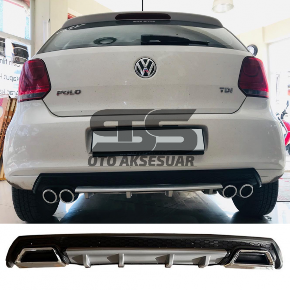 Volkswagen Polo MK5 Difüzör Arka Tampon Eki 2 Egzoz Çıkışlı Gri Lüx Tip ürün görseli 1