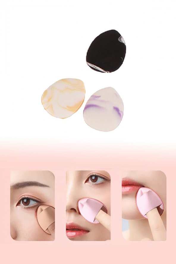 3 Adet Mini Kozmetik Puf Parmak Yüz Makyaj Sünger Göz Altı Kapatıcı Kuru Islak Bez Süngeri Concealer ürün görseli 1