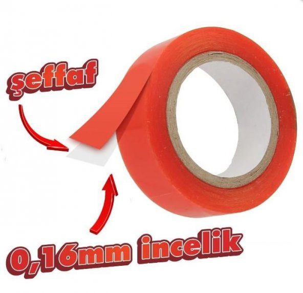 Çift Taraflı Polyester Bant 140 Derece Isıya Dayanıklı 15mmX5mt-0,16mm İncelik ürün görseli 1