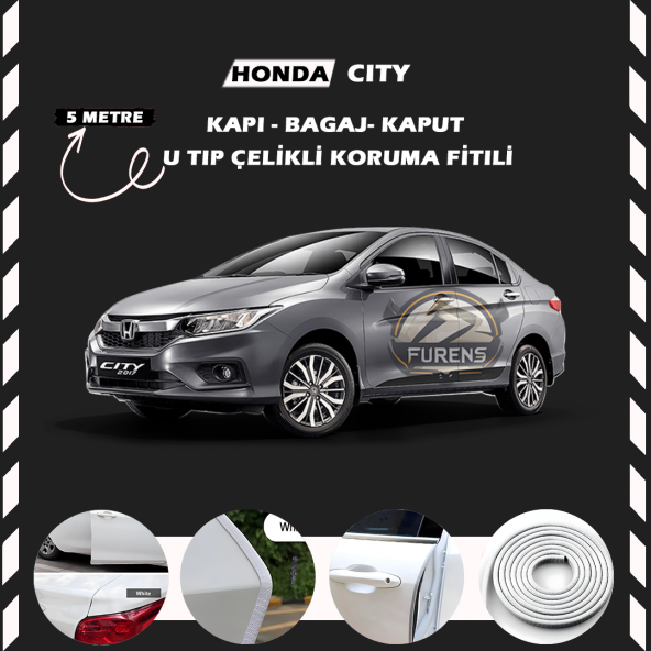 Honda City Oto Araç Kapı Koruma Fitili 5metre Parlak Beyaz Renk ürün görseli 1