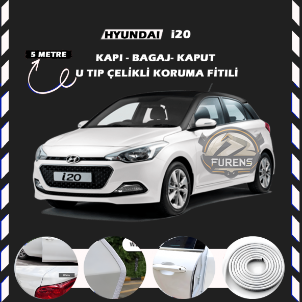 Hyundai İ20 Oto Araç Kapı Koruma Fitili 5metre Parlak Beyaz Renk ürün görseli 1