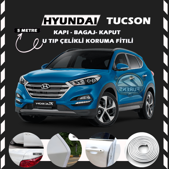 Hyundai Tuscon Oto Araç Kapı Koruma Fitili 5metre Parlak Beyaz Renk ürün görseli 1