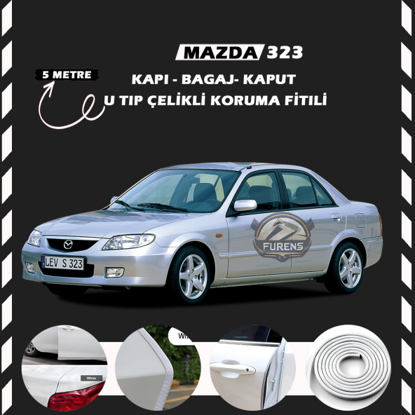 Mazda 323 Oto Araç Kapı Koruma Fitili 5metre Parlak Beyaz Renk ürün görseli 1