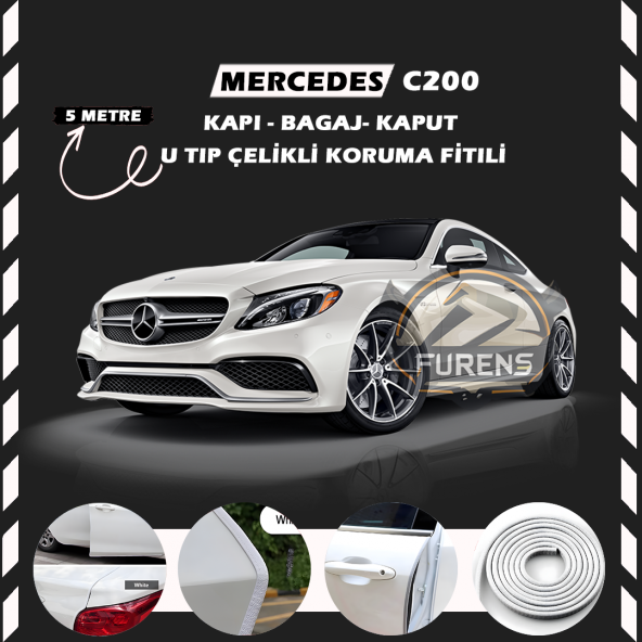 Mercedes C200 Oto Araç Kapı Koruma Fitili 5metre Parlak Beyaz Renk ürün görseli 1