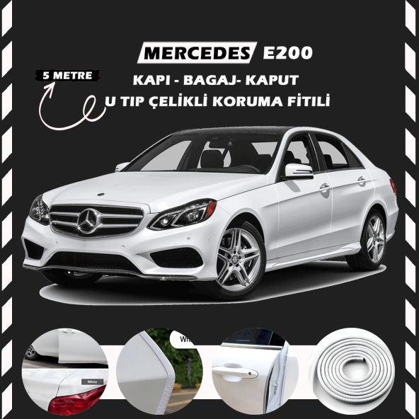 Mercedes E200 Oto Araç Kapı Koruma Fitili 5metre Parlak Beyaz Renk ürün görseli 1