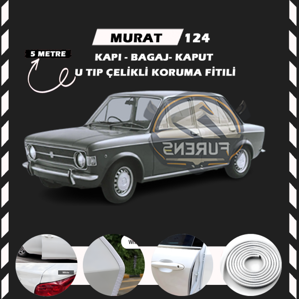 Murat 124 Oto Araç Kapı Koruma Fitili 5metre Parlak Beyaz Renk ürün görseli 1