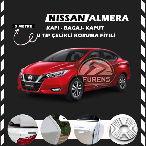 Nissan Almera Oto Araç Kapı Koruma Fitili 5metre Parlak Beyaz Renk ürün görseli 1