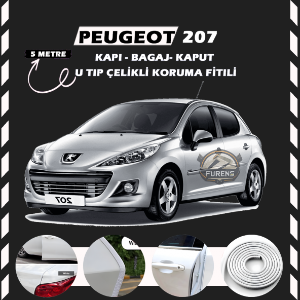 Peugeot 207 Oto Araç Kapı Koruma Fitili 5metre Parlak Beyaz Renk ürün görseli 1