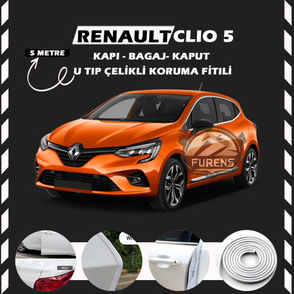 Renault Clio 5 Oto Araç Kapı Koruma Fitili 5metre Parlak Beyaz Renk ürün görseli 1