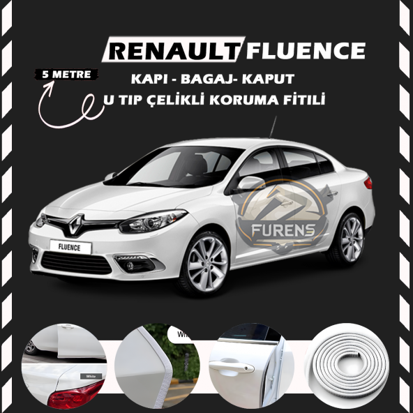 Renault Fluence Oto Araç Kapı Koruma Fitili 5metre Parlak Beyaz Renk ürün görseli 1
