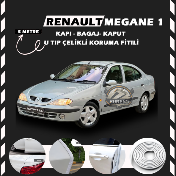 Renault Megane 1 Oto Araç Kapı Koruma Fitili 5metre Parlak Beyaz Renk ürün görseli 1