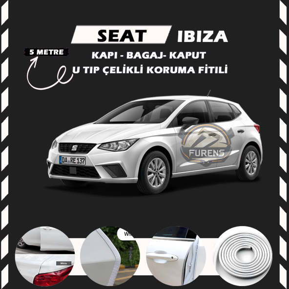 Seat Ibıza Oto Araç Kapı Koruma Fitili 5metre Parlak Beyaz Renk ürün görseli 1