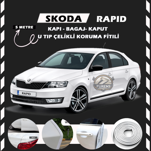 Skoda Rapid Oto Araç Kapı Koruma Fitili 5metre Parlak Beyaz Renk ürün görseli 1