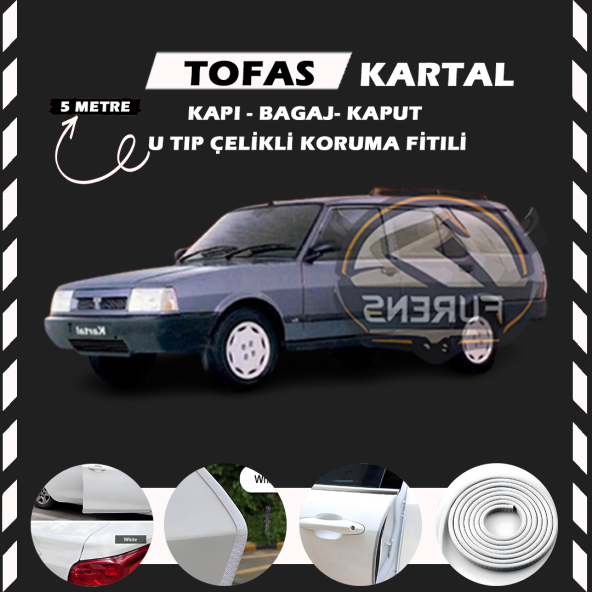 Tofaş Kartal Oto Araç Kapı Koruma Fitili 5metre Parlak Beyaz Renk ürün görseli 1