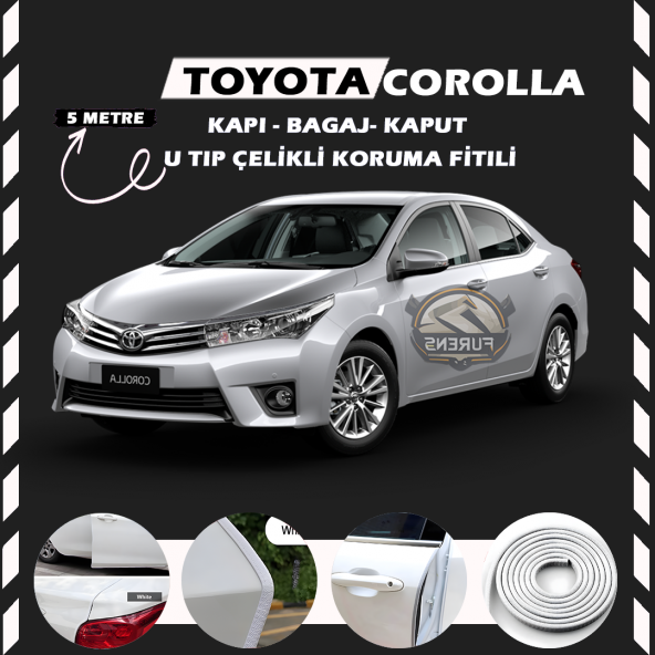 Toyota Corolla Oto Araç Kapı Koruma Fitili 5metre Parlak Beyaz Renk ürün görseli 1