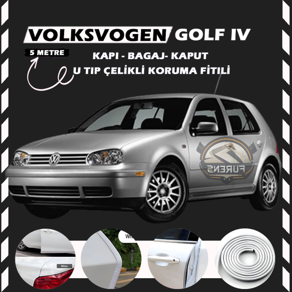 Volksvogen Golf 4 Oto Araç Kapı Koruma Fitili 5metre Parlak Beyaz Renk ürün görseli 1
