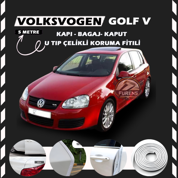 Volksvogen Golf 5 Oto Araç Kapı Koruma Fitili 5metre Parlak Beyaz Renk ürün görseli 1