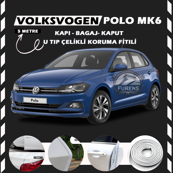 Volksvogen Polo MK6 Oto Araç Kapı Koruma Fitili 5metre Parlak Beyaz Renk ürün görseli 1