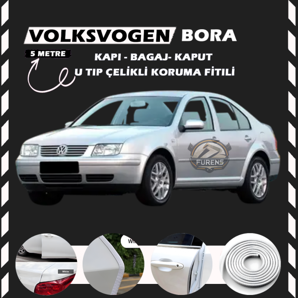 Volksvogen Bora Oto Araç Kapı Koruma Fitili 5metre Parlak Beyaz Renk ürün görseli 1