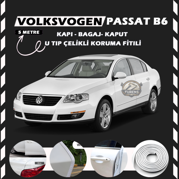 Volksvogen Passat B6 Oto Araç Kapı Koruma Fitili 5metre Parlak Beyaz Renk ürün görseli 1