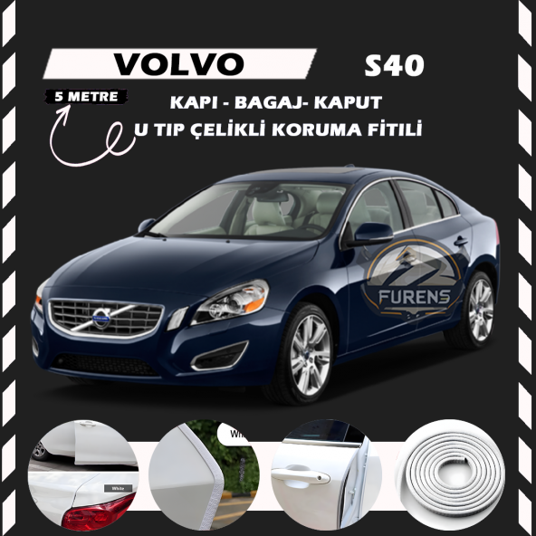 Volvo S40 Oto Araç Kapı Koruma Fitili 5metre Parlak Beyaz Renk ürün görseli 1