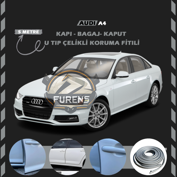Audi A4 Oto Araç Kapı Koruma Fitili 5metre Parlak Gri Renk ürün görseli 1