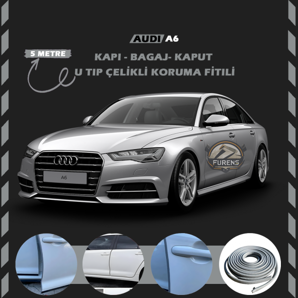 Audi A6  Oto Araç Kapı Koruma Fitili 5metre Parlak Gri Renk ürün görseli 1