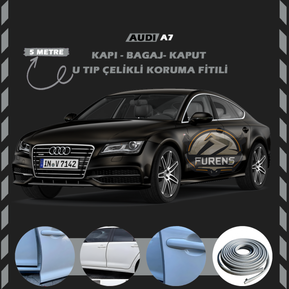 Audi A7 Oto Araç Kapı Koruma Fitili 5metre Parlak Gri Renk ürün görseli 1