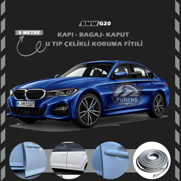 Bmw G20 Oto Araç Kapı Koruma Fitili 5metre Parlak Gri Renk ürün görseli 1