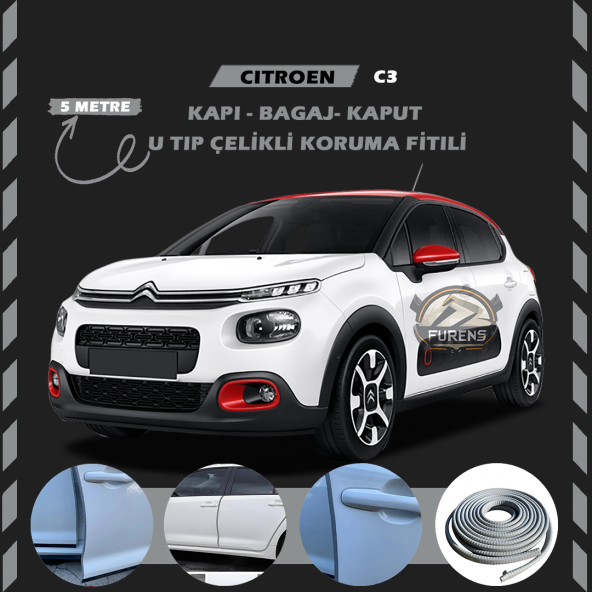 Citroen C3 Oto Araç Kapı Koruma Fitili 5metre Parlak Gri Renk ürün görseli 1