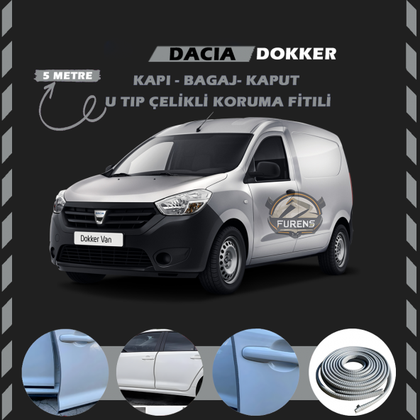 Dacia Dokker Oto Araç Kapı Koruma Fitili 5metre Parlak Gri Renk ürün görseli 1