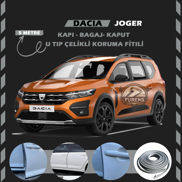 Dacia Joger Oto Araç Kapı Koruma Fitili 5metre Parlak Gri Renk ürün görseli 1
