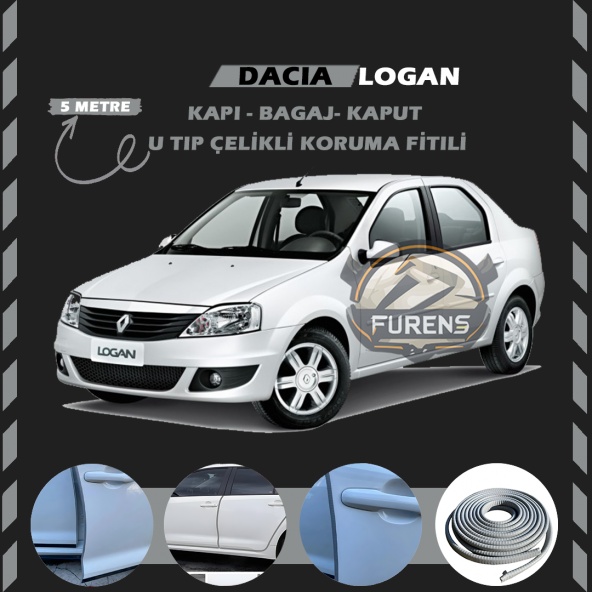 Dacia Logan Oto Araç Kapı Koruma Fitili 5metre Parlak Gri Renk ürün görseli 1