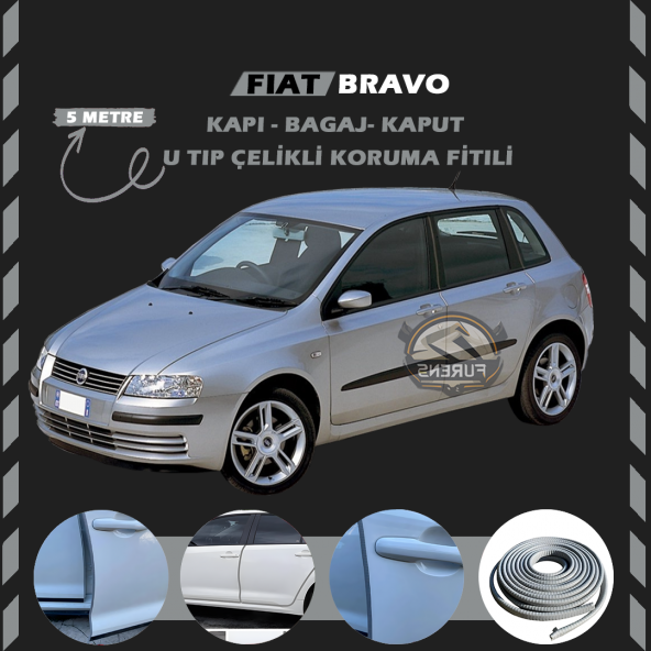 Fiat Bravo Oto Araç Kapı Koruma Fitili 5metre Parlak Gri Renk ürün görseli 1
