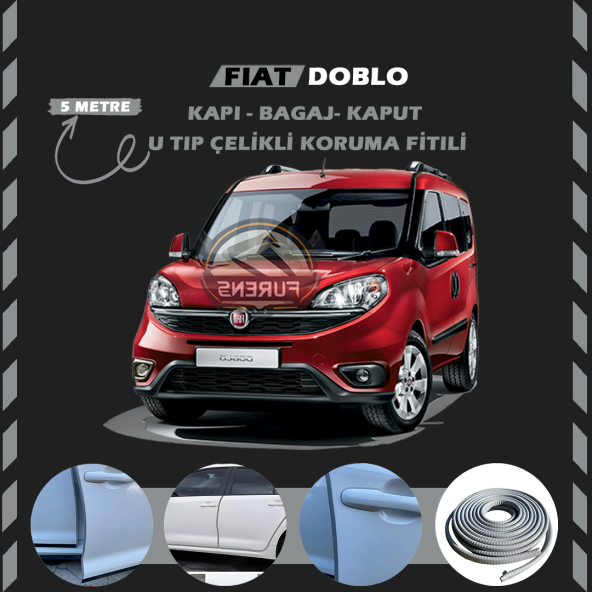 Fiat Doblo Oto Araç Kapı Koruma Fitili 5metre Parlak Gri Renk ürün görseli 1