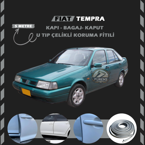 Fiat Tempra Oto Araç Kapı Koruma Fitili 5metre Parlak Gri Renk ürün görseli 1