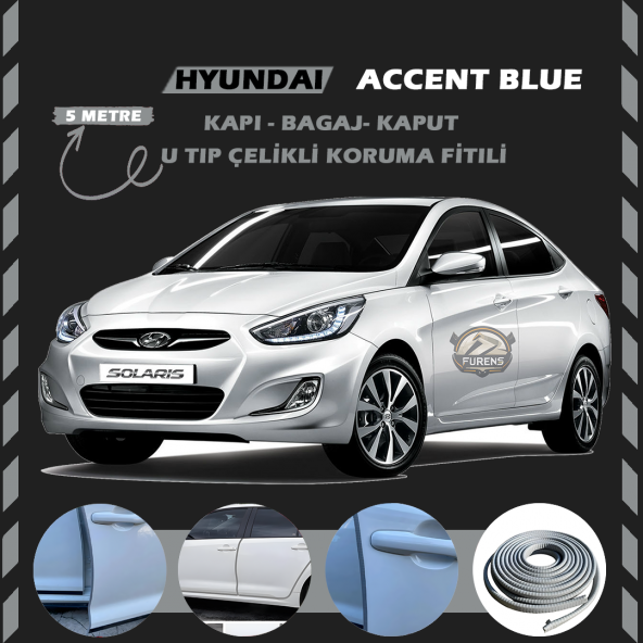Hyunda Accent Blue Oto Araç Kapı Koruma Fitili 5metre Parlak Gri Renk ürün görseli 1