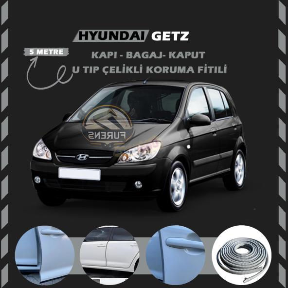 Hyundai Getz Oto Araç Kapı Koruma Fitili 5metre Parlak Gri Renk ürün görseli 1