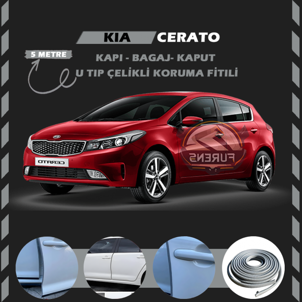 Kia Cerato Oto Araç Kapı Koruma Fitili 5metre Parlak Gri Renk ürün görseli 1