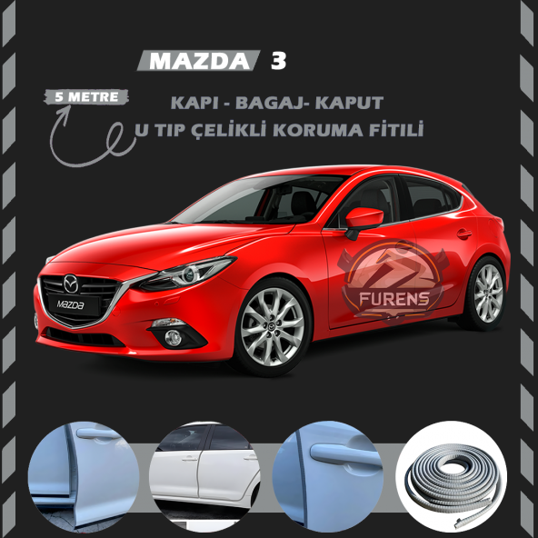 Mazda 3 Oto Araç Kapı Koruma Fitili 5metre Parlak Gri Renk ürün görseli 1