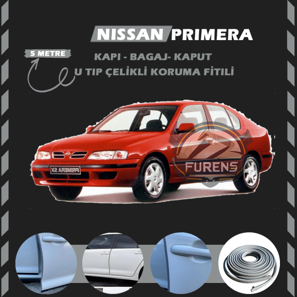 Nissan Primera Oto Araç Kapı Koruma Fitili 5metre Parlak Gri Renk ürün görseli 1