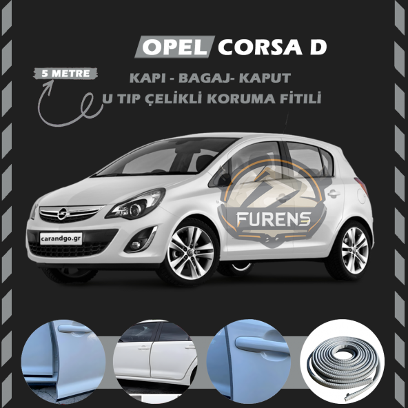 Opel Corsa D Oto Araç Kapı Koruma Fitili 5metre Parlak Gri Renk ürün görseli 1