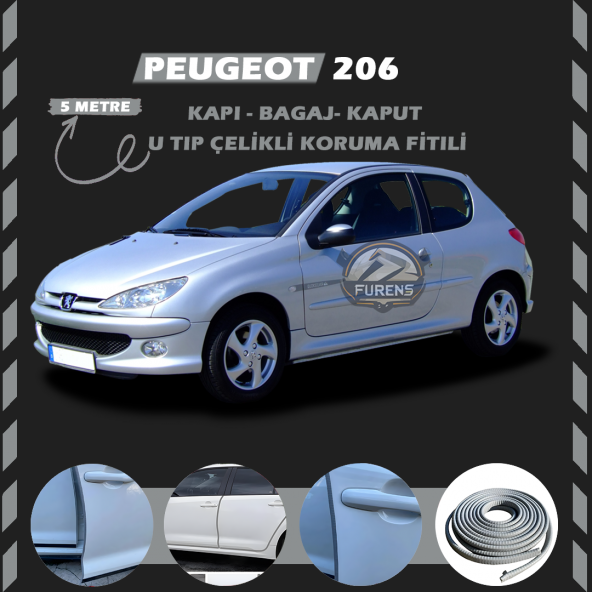Peugeot 206 Oto Araç Kapı Koruma Fitili 5metre Parlak Gri Renk ürün görseli 1
