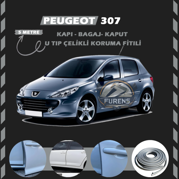 Peugeot 307 Oto Araç Kapı Koruma Fitili 5metre Parlak Gri Renk ürün görseli 1