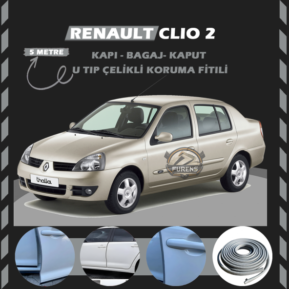 Renault Clio 2 Oto Araç Kapı Koruma Fitili 5metre Parlak Gri Renk ürün görseli 1