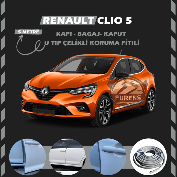 Renault Clio 5 Oto Araç Kapı Koruma Fitili 5metre Parlak Gri Renk ürün görseli 1