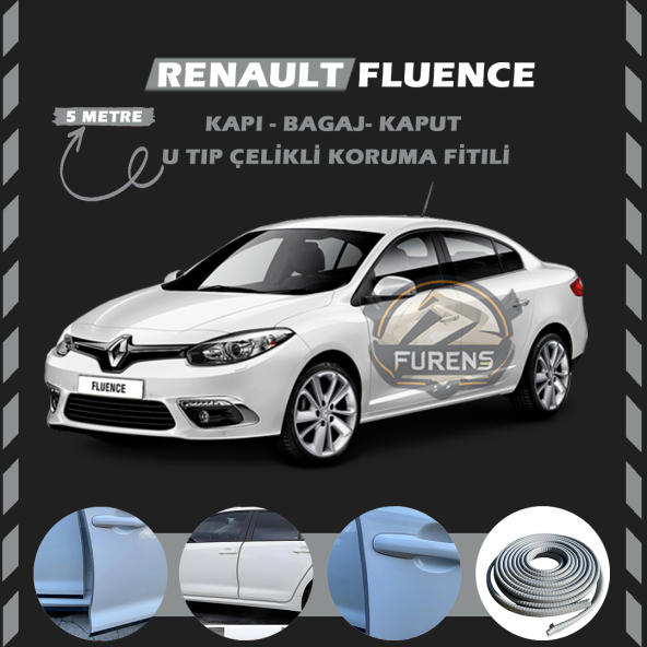 Renault Fluence Oto Araç Kapı Koruma Fitili 5metre Parlak Gri Renk ürün görseli 1