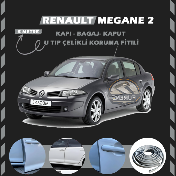 Renault Megane 2 Oto Araç Kapı Koruma Fitili 5metre Parlak Gri Renk ürün görseli 1
