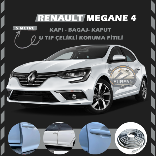 Renault Megane 4 Oto Araç Kapı Koruma Fitili 5metre Parlak Gri Renk ürün görseli 1
